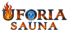 Uforia Sauna and Cold Plunge logo with flames and ice dripping