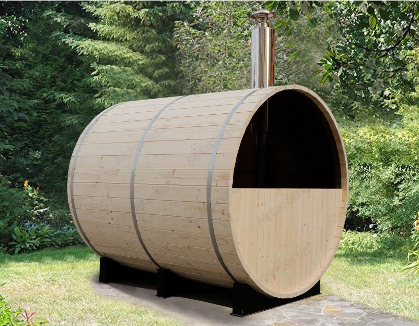 Dark window on barrel sauna