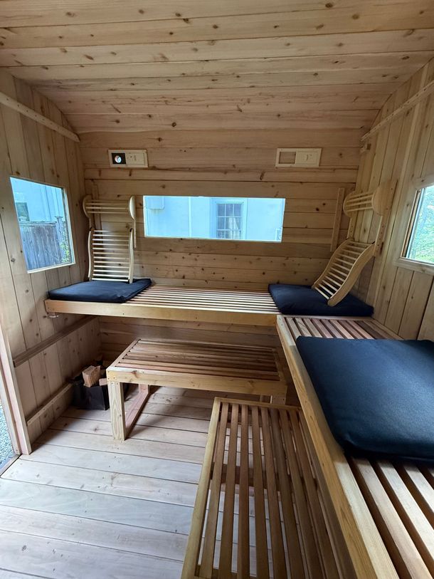 Custom black sauna with windows