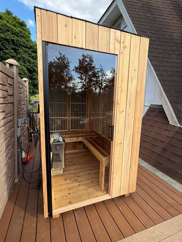 Upper deck hybrid outdoor infrared sauna 