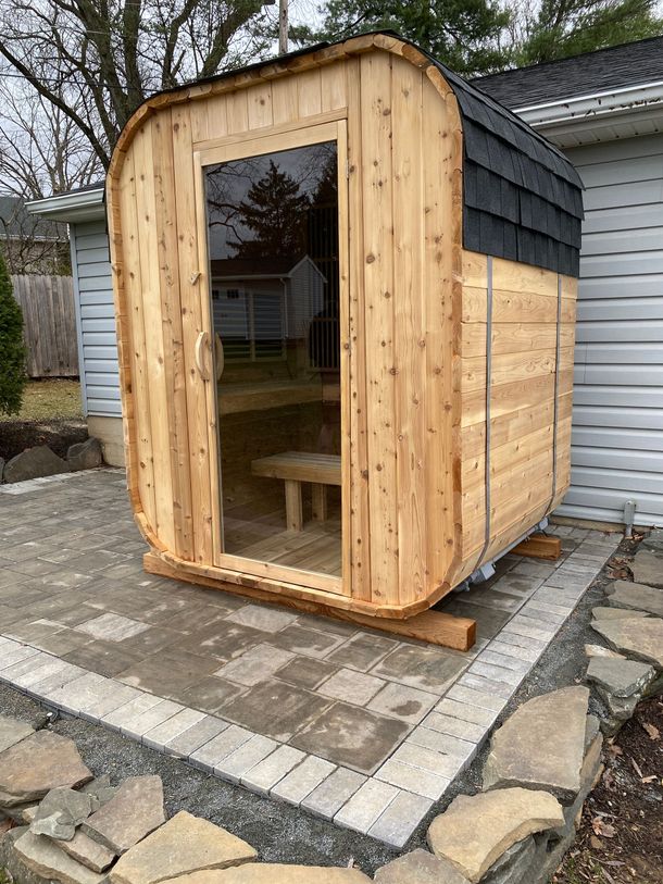 Custom Uforia Outdoor Hybrid infrared sauna built in a  Reading backyard