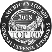 America's Top 100 Criminal Defense Attorneys, 2018 award seal with an eagle in the center.