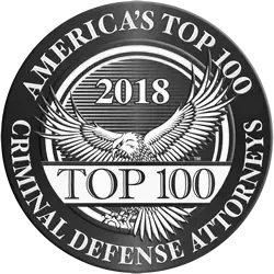 America's Top 100 Criminal Defense Attorneys, 2018 award seal with an eagle in the center.