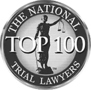 The National Trial Lawyers Top 100 award logo, featuring Lady Justice with scales.