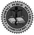 California Public Defenders Association seal: scales, book, and text.