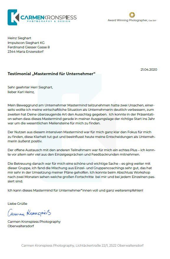 Carmen Kronspiess Testimonial