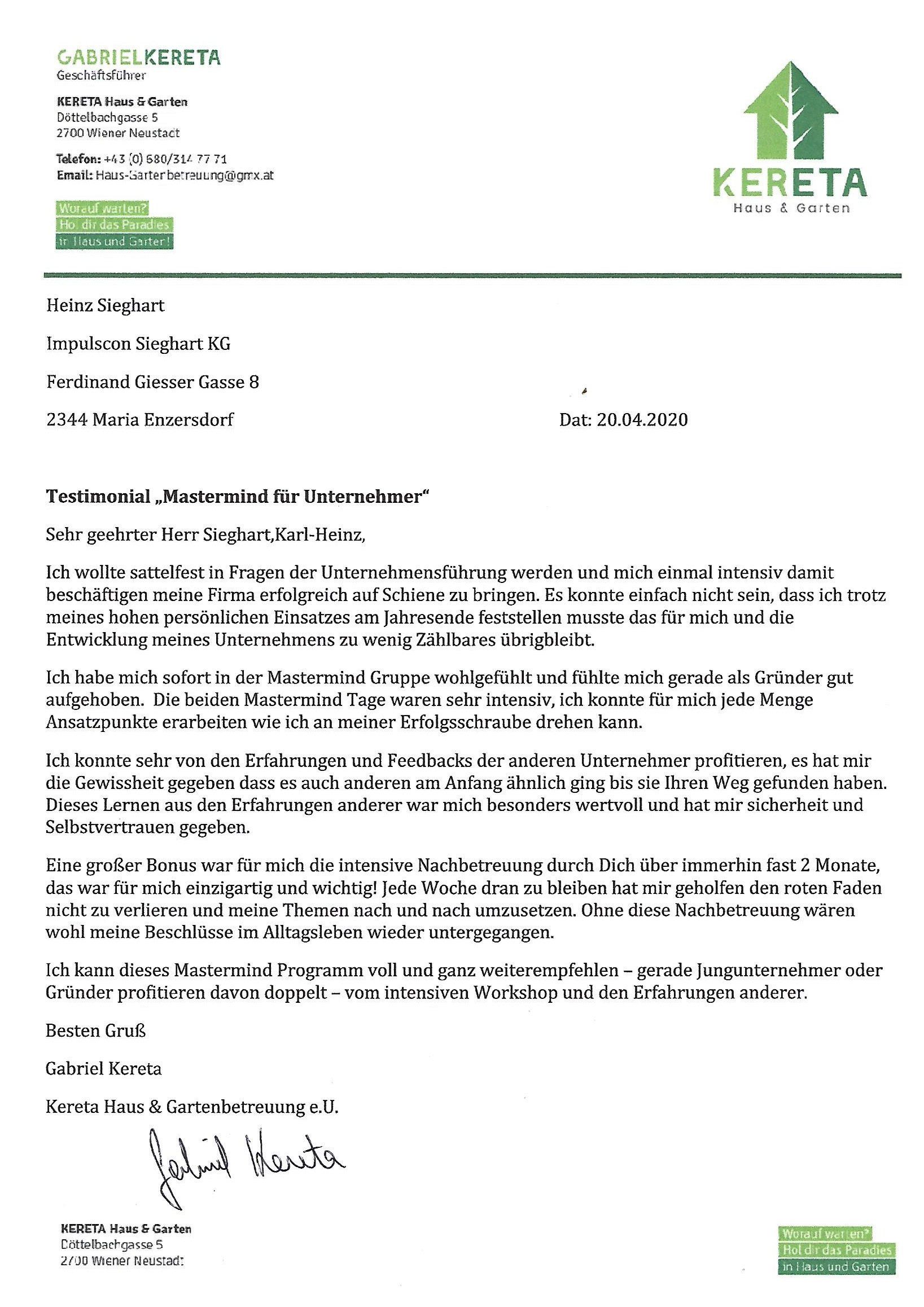 Testimonial Kereta Haus & Garten