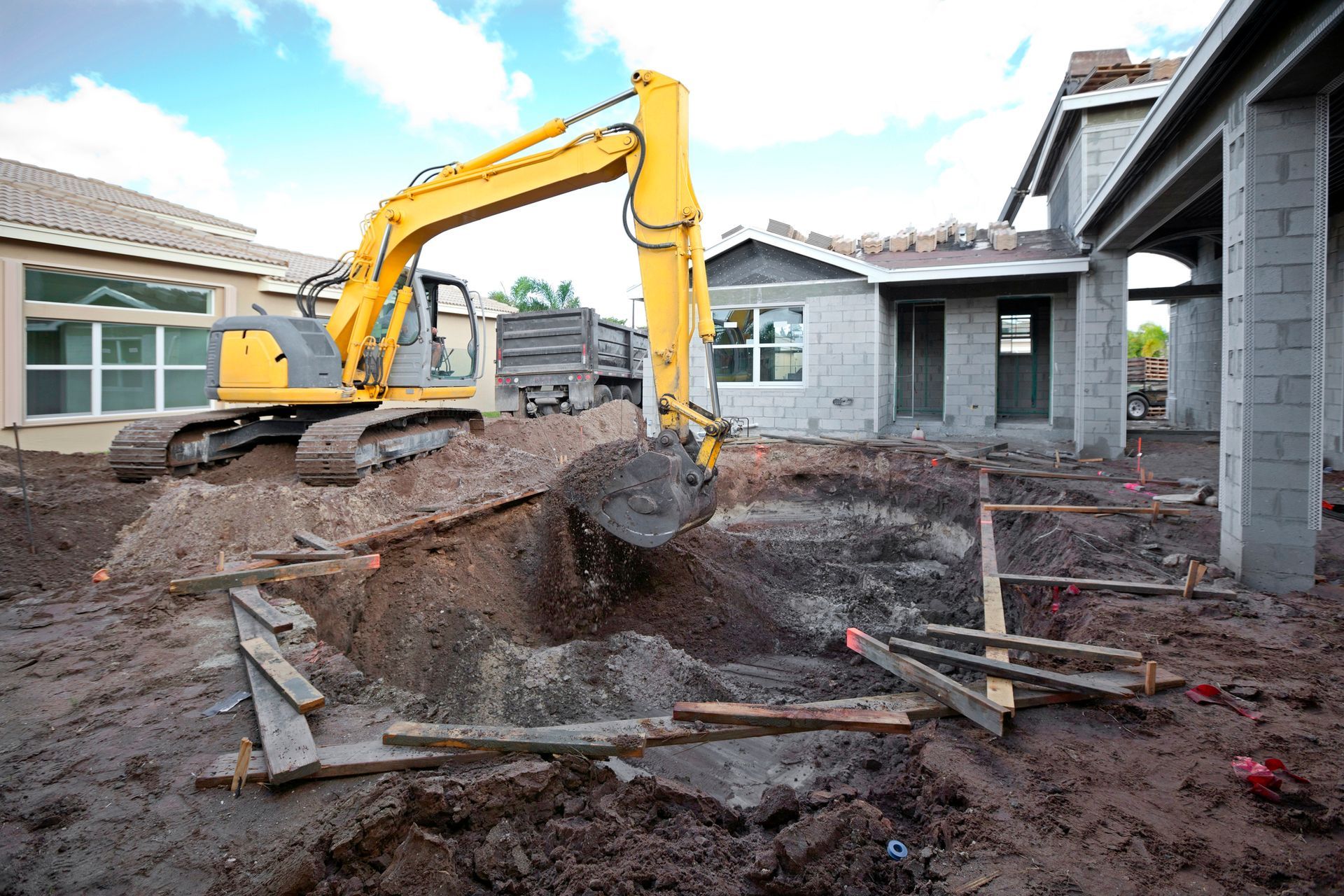 New cement swimming pool construction.