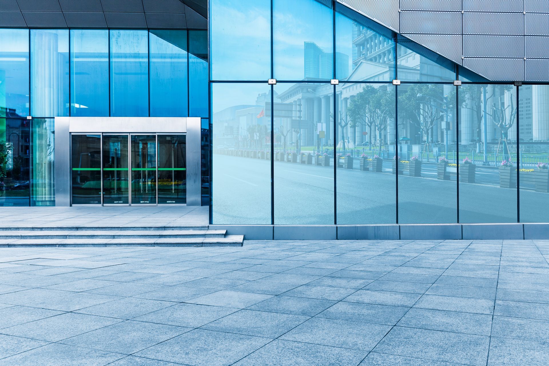 Commercial building facade featuring high-quality installation by a professional glass company.