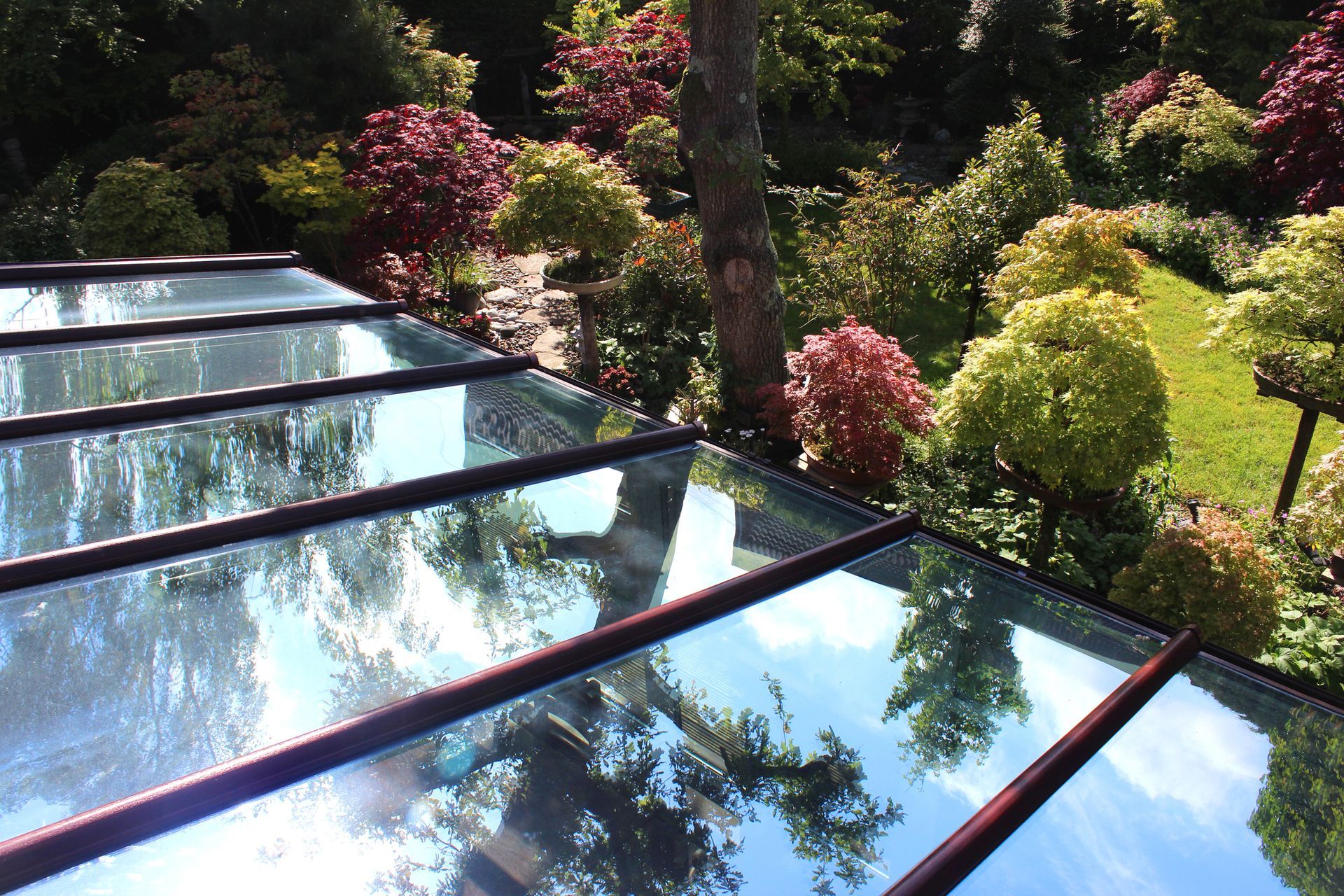 Glass conservatory roof panels.