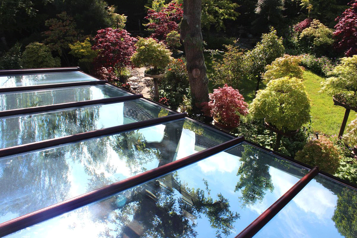 Glass conservatory roof panels.