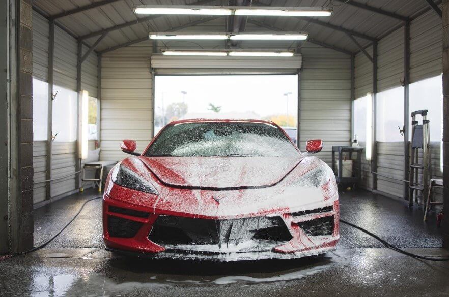 exterior detailing service for a red car