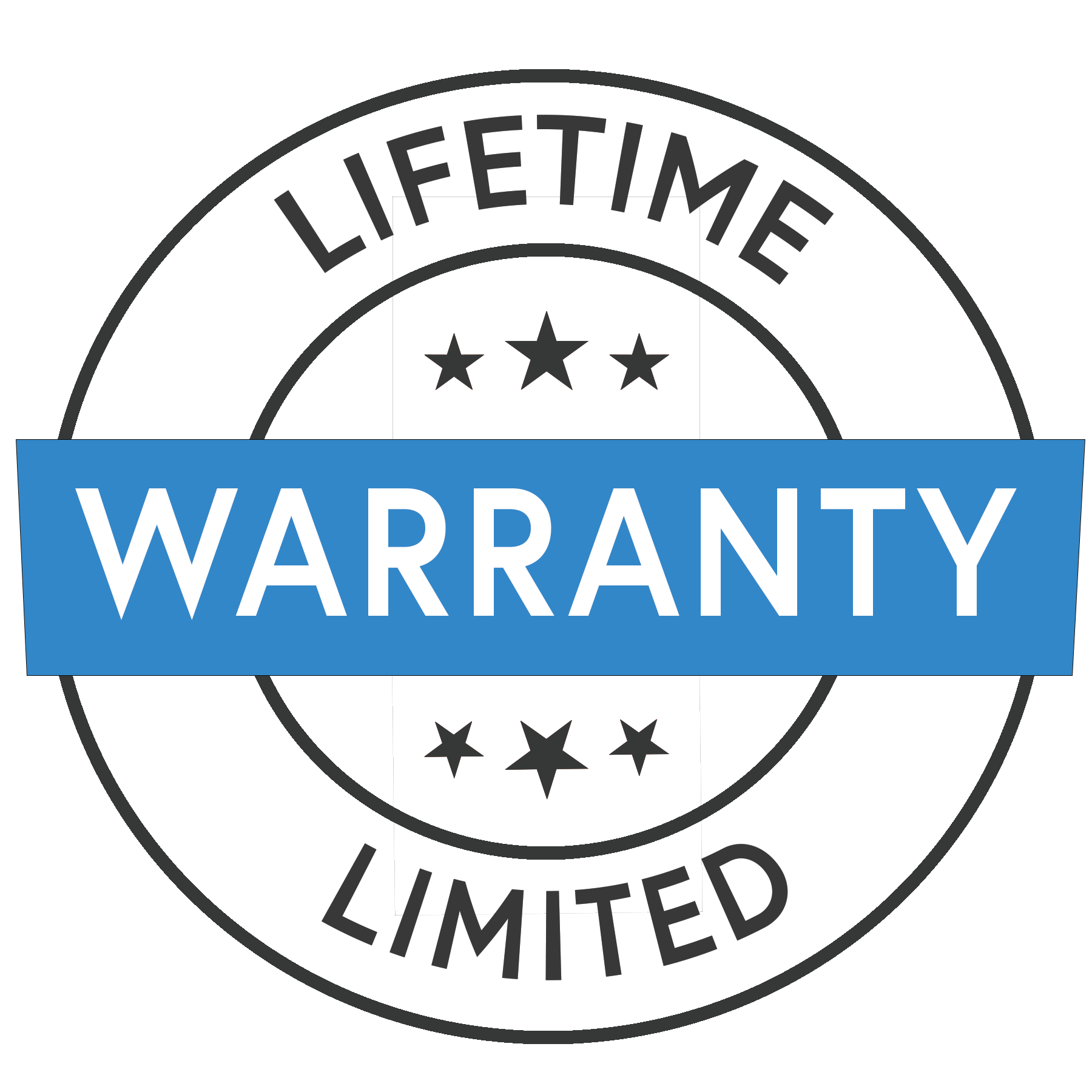 A lifetime warranty limited stamp on a white background.