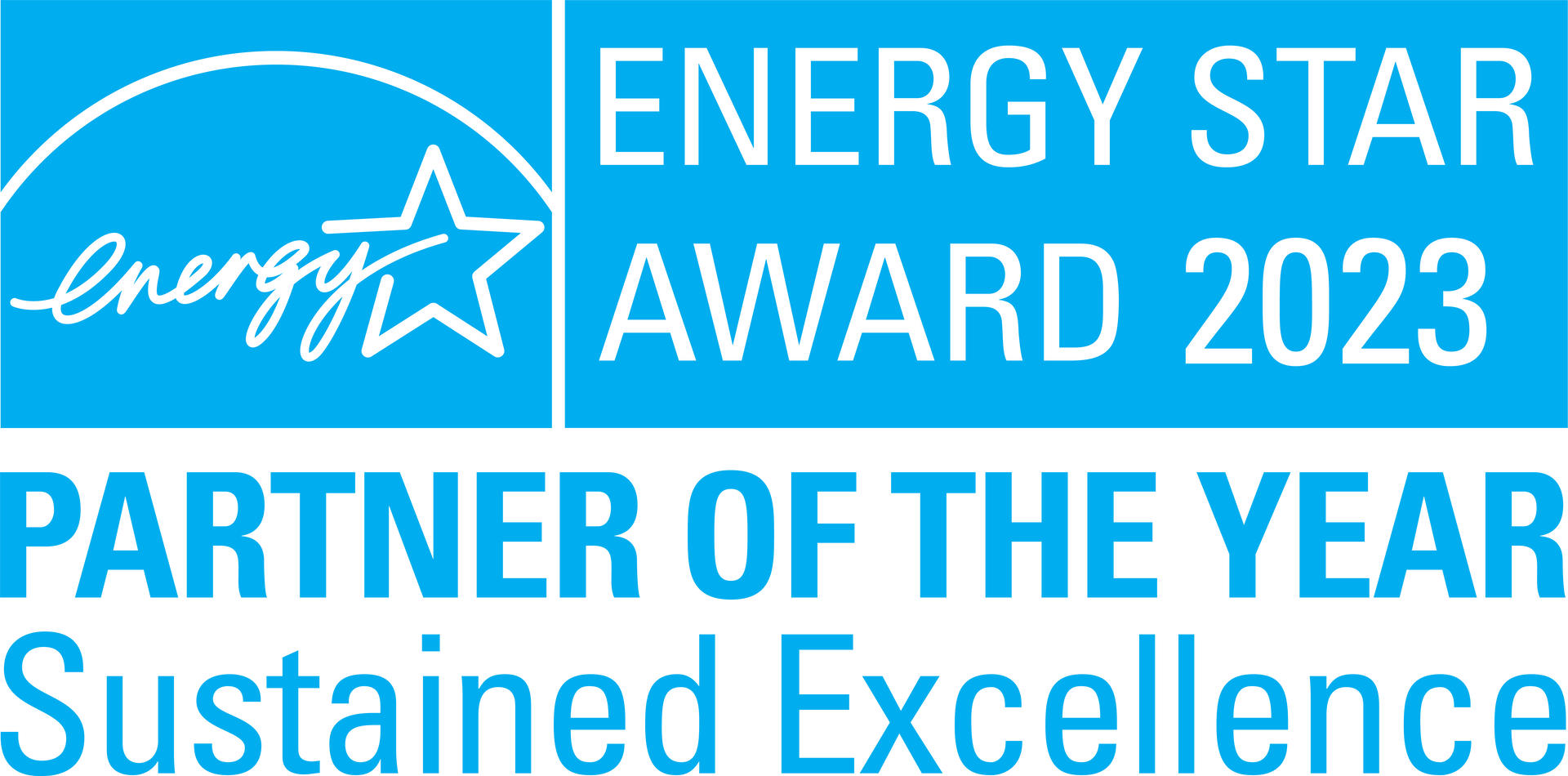 A blue sign that says energy star partner of the year sustained excellence