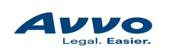 A blue and white logo for avvo legal easier