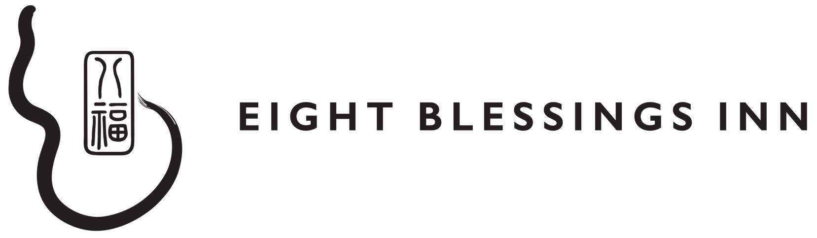 Eight Blessings Inn logo with black text and a stylized black-and-white icon