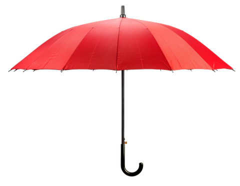 A red umbrella with a black handle on a white background