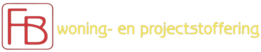 FB- en projectstoffering logo met rode “FB” en gele tekst op een lichte achtergrond