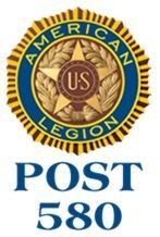 American Legion Post 580 logo: Blue and gold emblem with star and text 