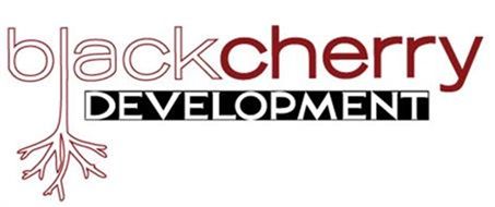 Logo for Black Cherry Development with text and tree root design.