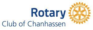 Rotary Club of Chanhassen logo: Blue text with Rotary wheel.