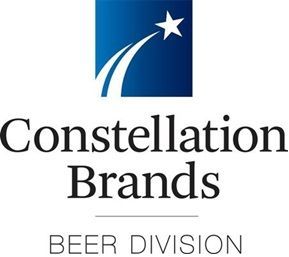 Constellation Brands logo with a blue square, a white arc, and a star above the text.