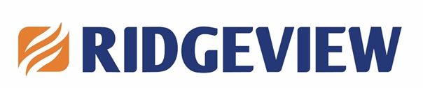 Ridgeview logo with an orange square containing white swirls and dark blue text.