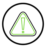 A black circular outline enclosing a light green triangle containing a vertical exclamation mark.