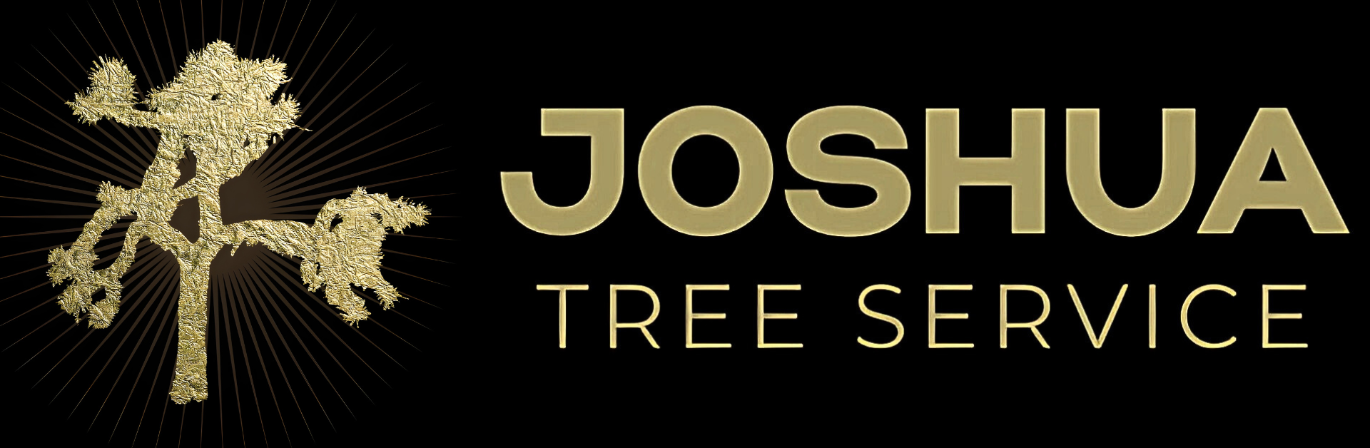 A logo for joshua tree service with a golden tree on a black background