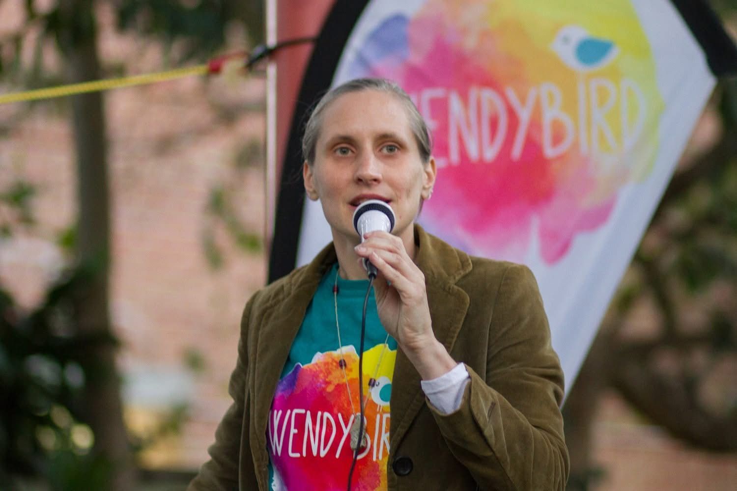 Sally Morris speaking at WendyBird Event