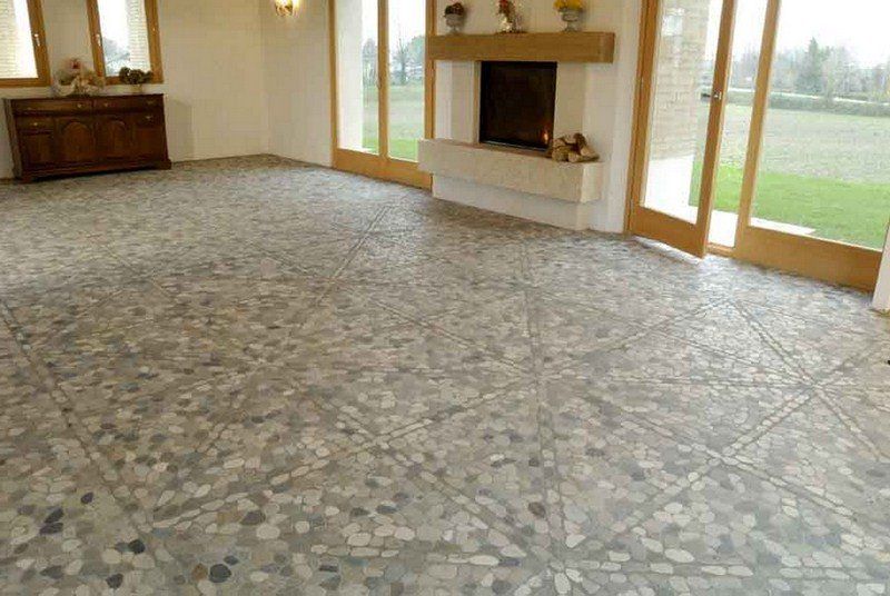 living room with stone floor