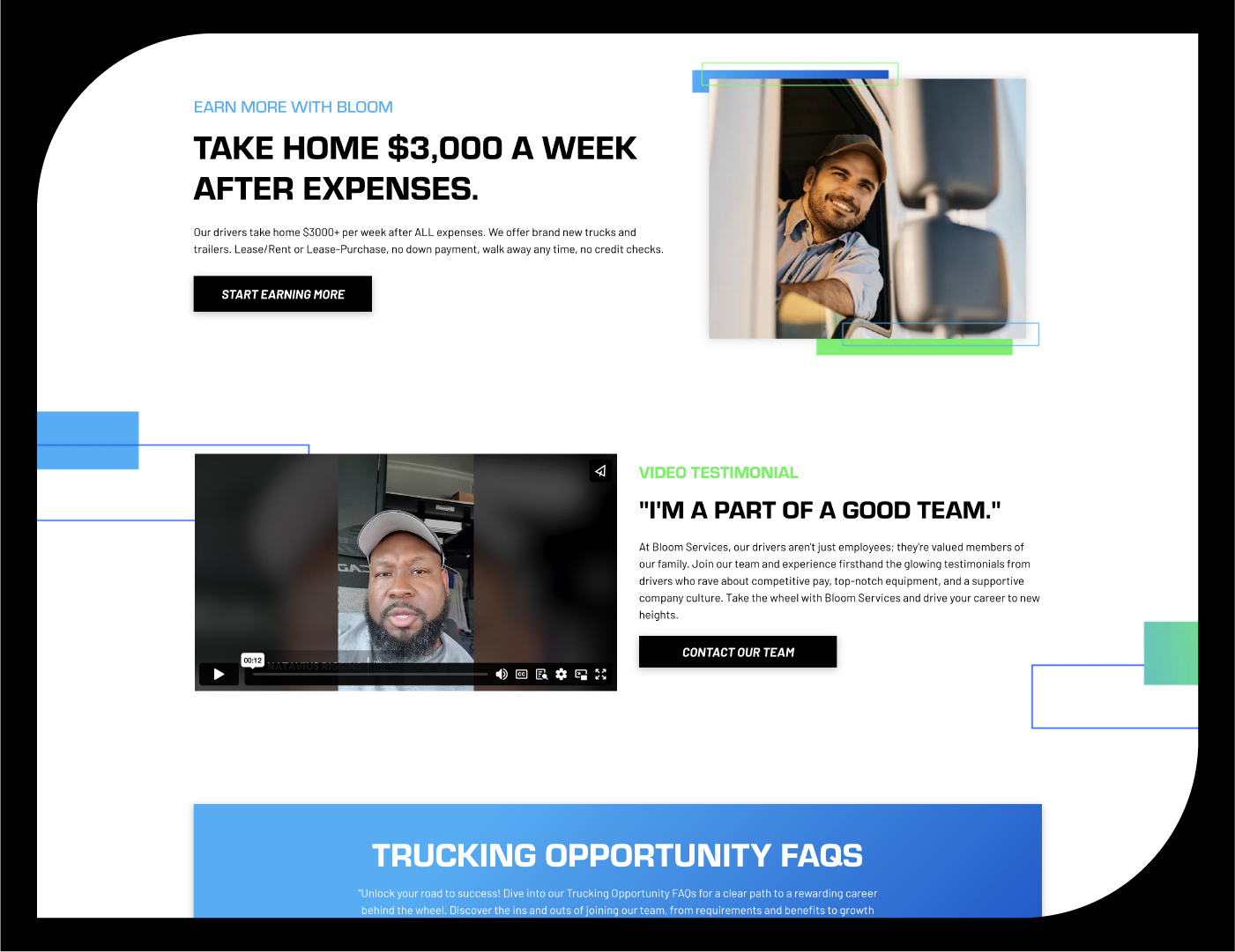 Website design and development for Bloom Trucks, a semi-truck company