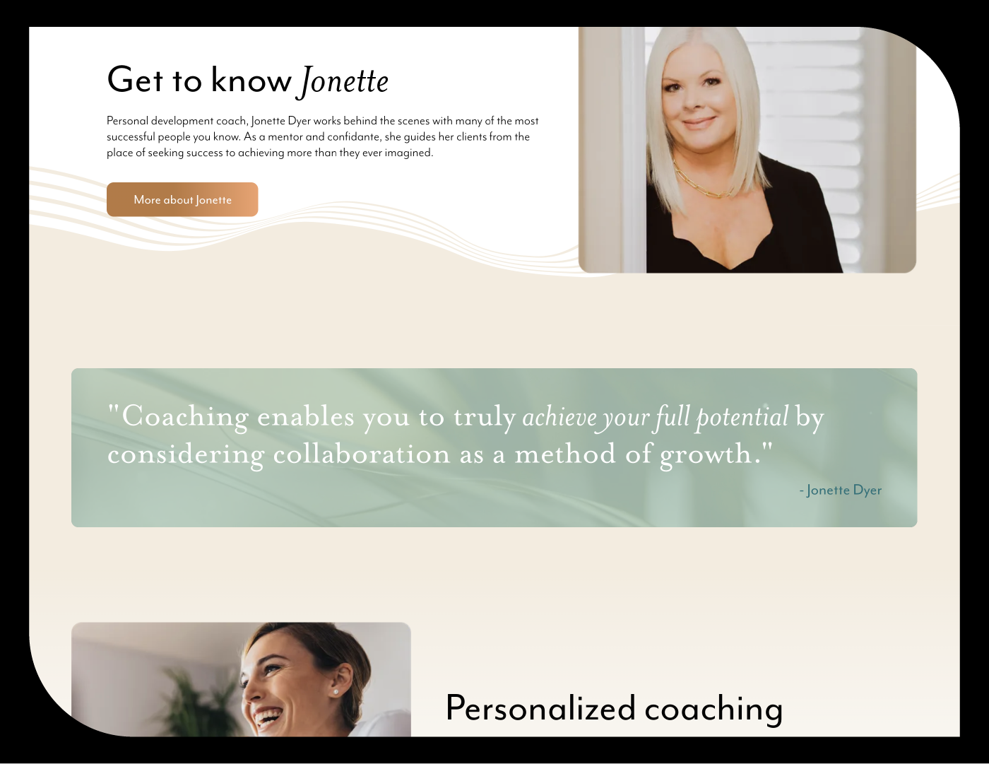 Website design and development for the California-based life coach Jonette Dyer
