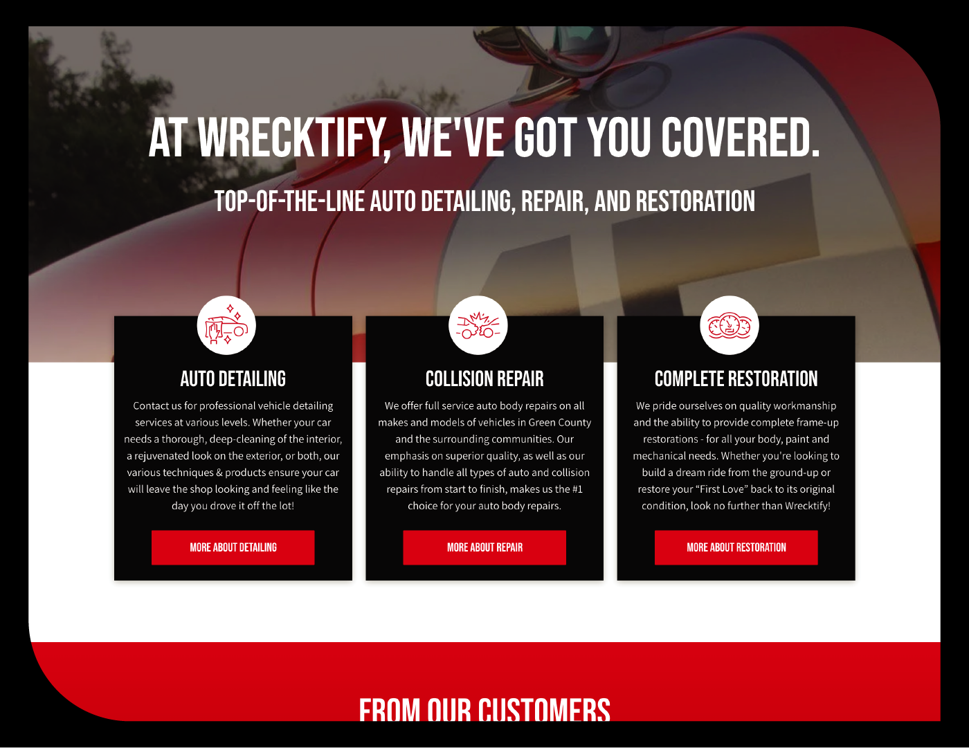 Website design and development for Wrecktify Collision, an auto repair and restoration company