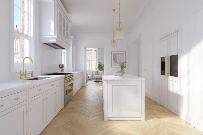 Designer kitchen remodel Burnaby Canada integrating LG appliances, engineered oak floors, and matte fixtures. Local renovators coordinate all trades for flawless execution and lasting results.