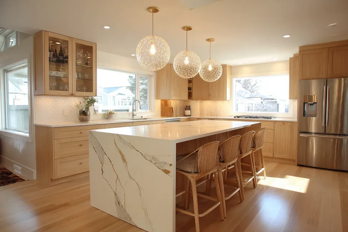 Complete kitchen renovation Burnaby British Columbia project featuring luxury hardware, granite islands, and architectural lighting. Certified contractors deliver precision work across Greater Vancouver.