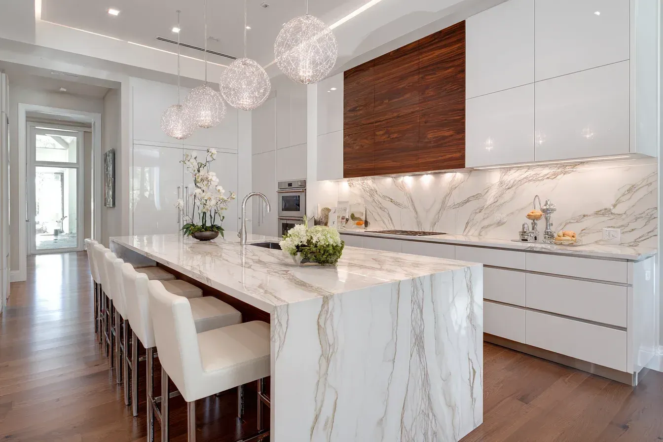 Contemporary kitchen renovation Burnaby British Columbia blending matte finishes, stone countertops, and durable flooring. Ideal for Metrotown condos needing elegant, space-saving kitchen solutions.