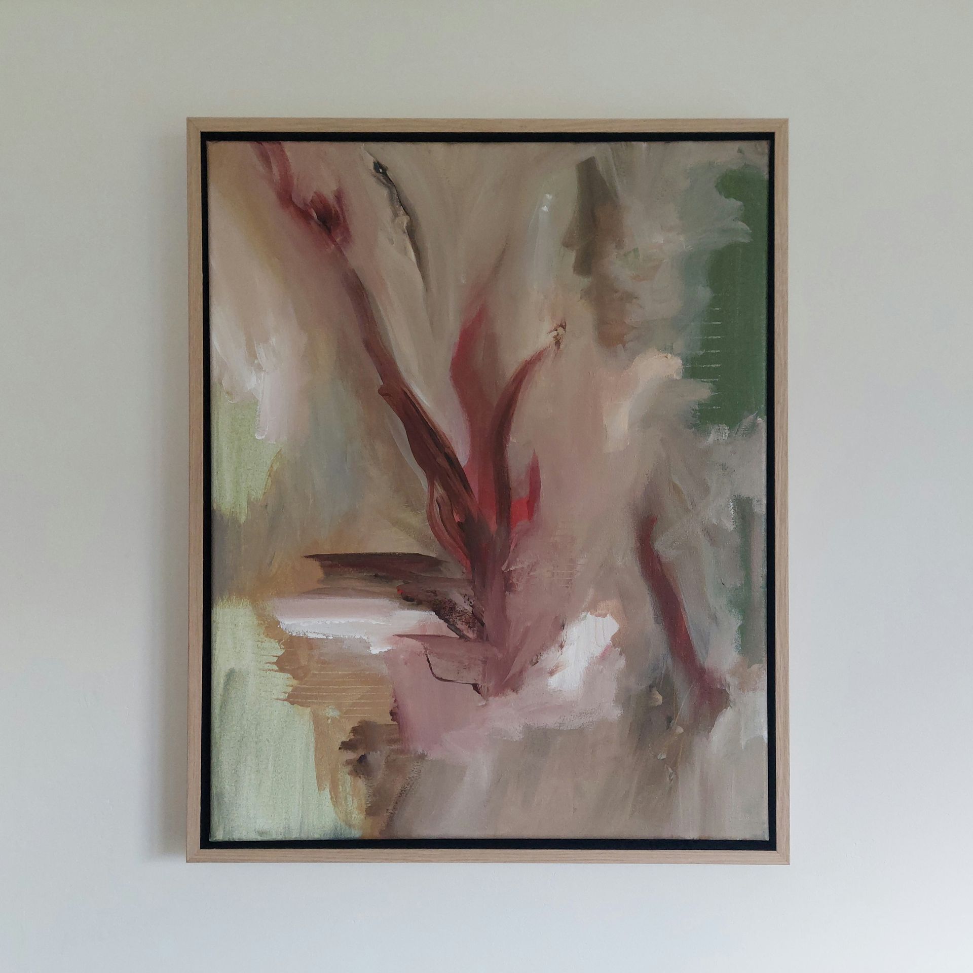 Abstract schilderij groen rood wit beige bruin geel bordeaux.
Intuïtieve kunst gemaakt door SanaMona.
Kunst op maat.
Kunst aan huis.