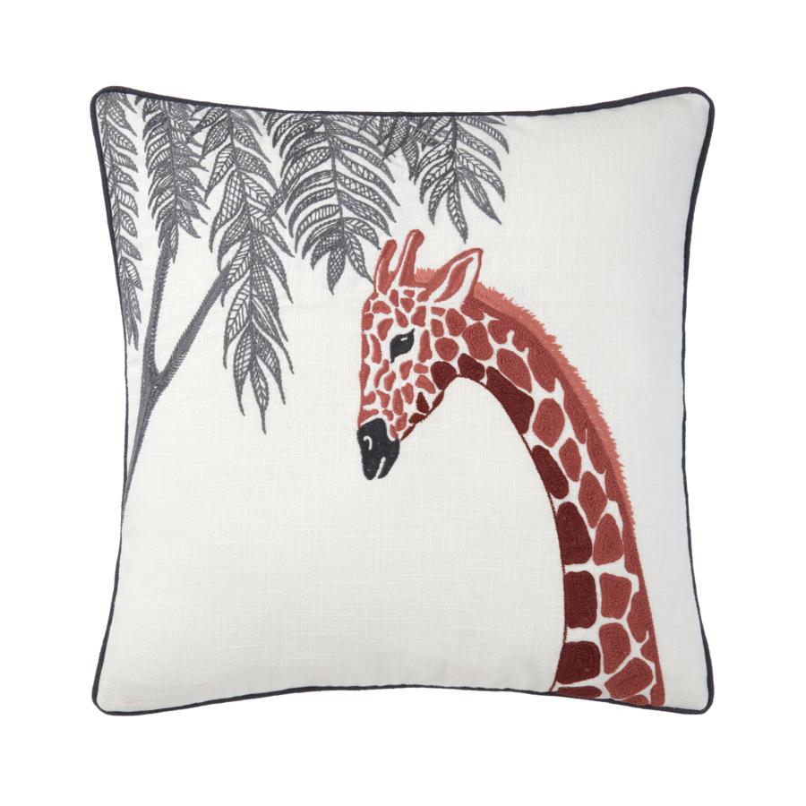 Un oreiller carré avec une girafe dessus