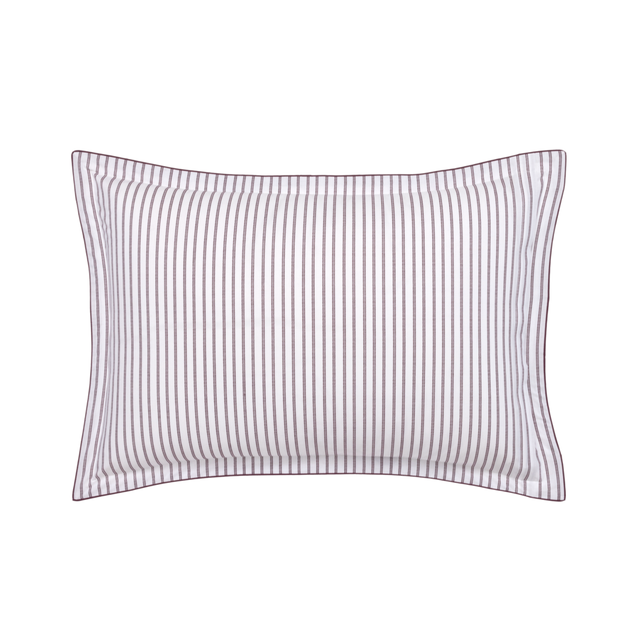 Coussin à rayures verticales grises sur fond blanc.