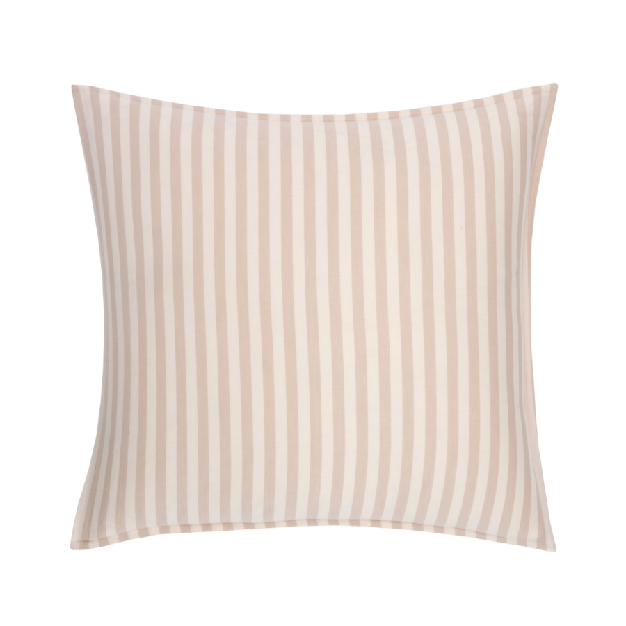 Coussin carré à rayures verticales beiges et crème.