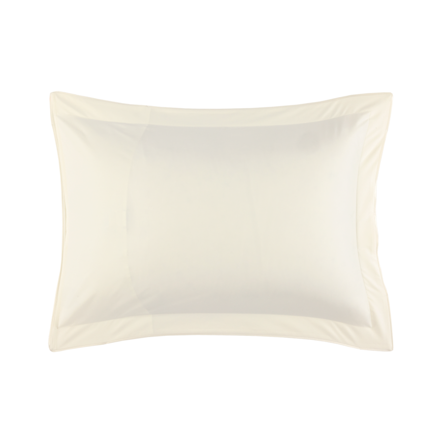 Coussin rectangulaire couleur crème avec bordure.