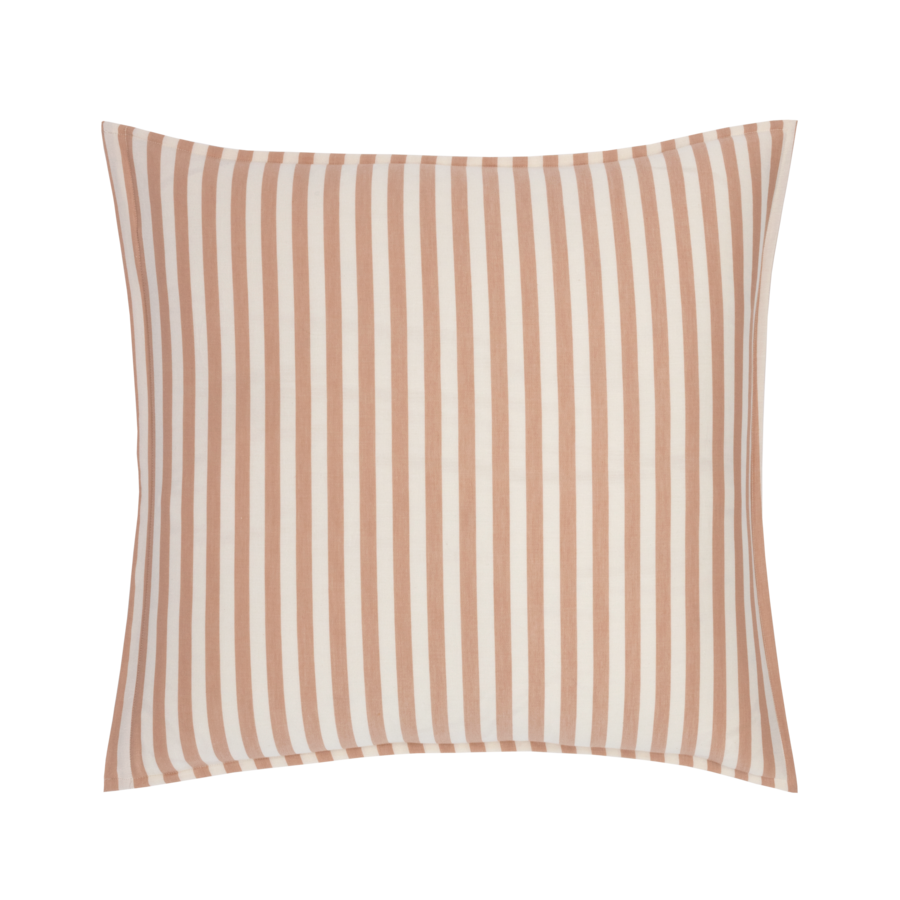 Coussin carré à rayures verticales beige et crème.