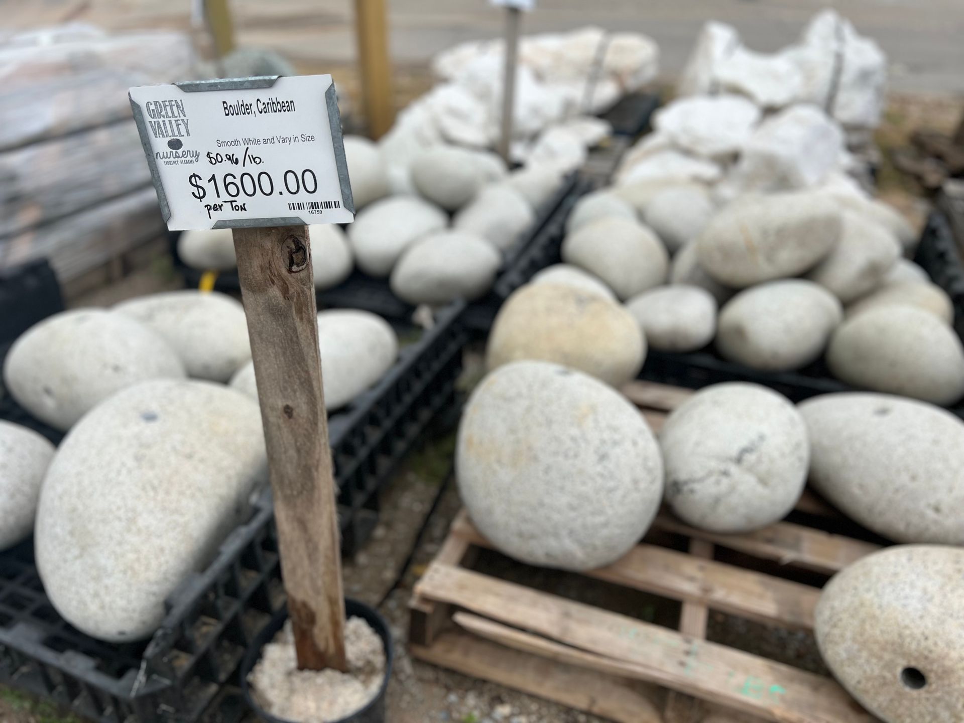 A pile of rocks with a sign that says ' e1600.00 ' on it