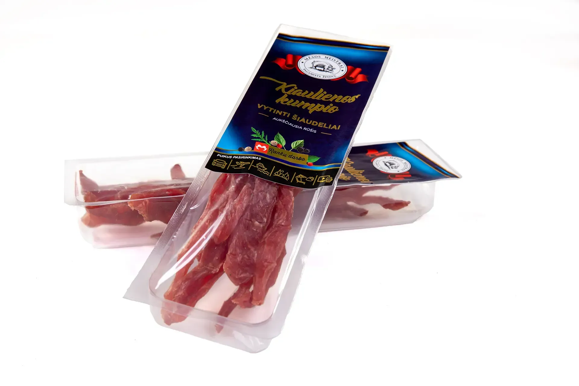 Vytinti kiaulienos kumpio šiaudeliai