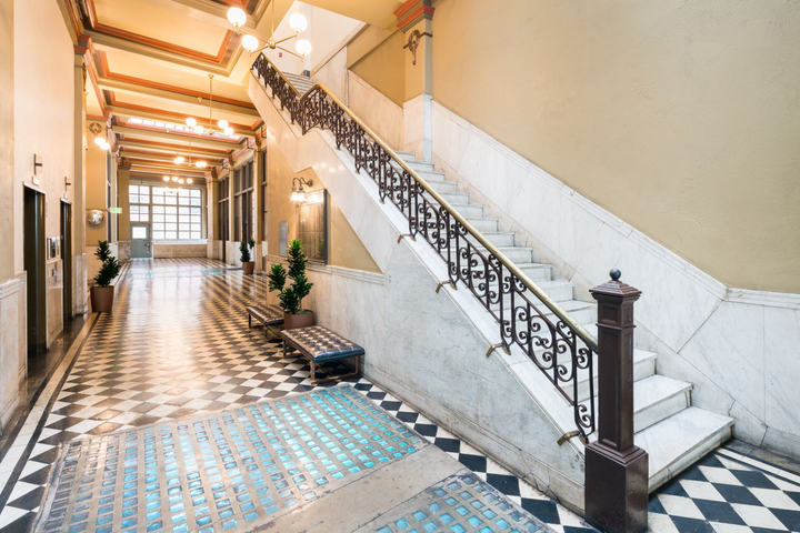 Modern, green lobby