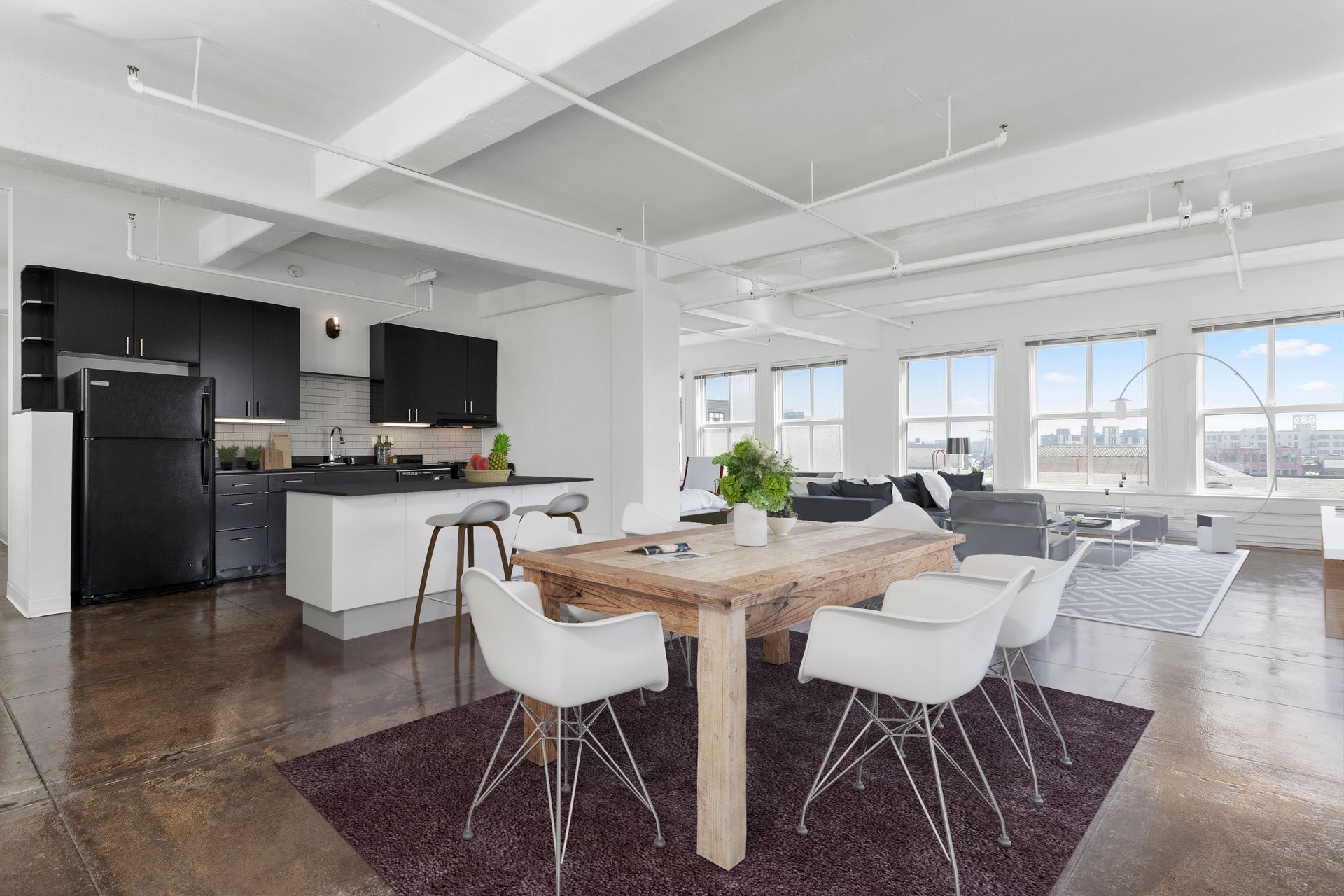 Modern dining table and kitchen