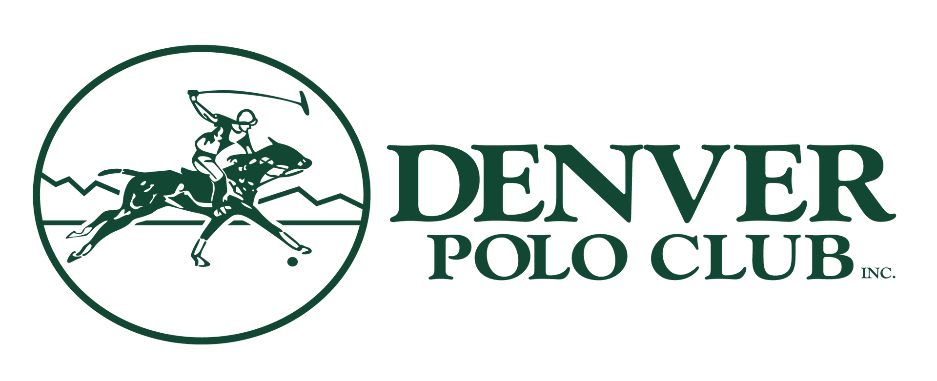 The logo for the denver polo club shows a man riding a horse.