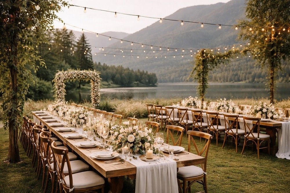 Lakeside outdoor wedding reception