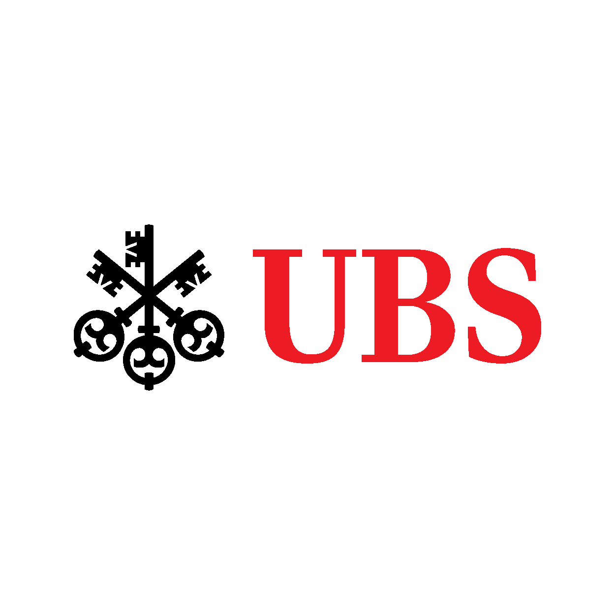 The ubs logo is red and black and has three keys on it.